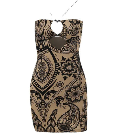 Flocked Printed Sheath Suspender Skirt for Women
