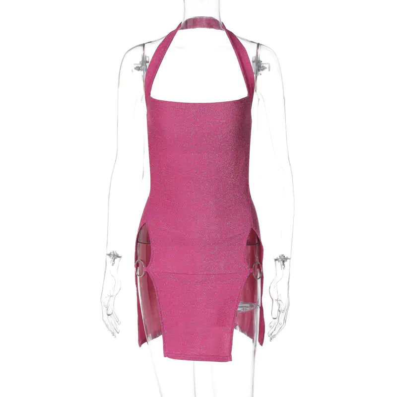 Bright Silk Halter Split Sheath Dress for Women