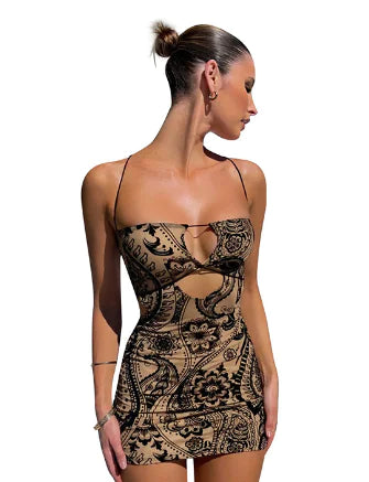 Flocked Printed Sheath Suspender Skirt for Women