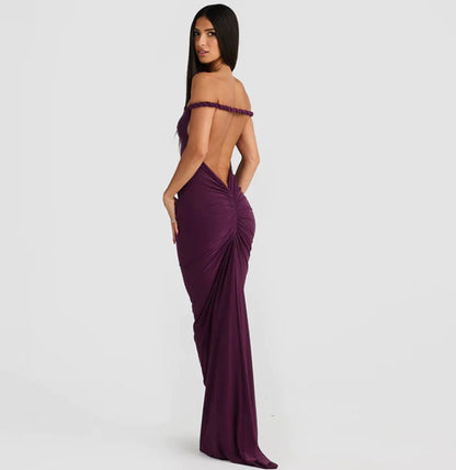 Chic Backless Halter Pleated Sheath Maxi Dress