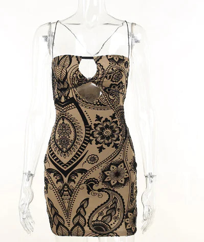 Flocked Printed Sheath Suspender Skirt for Women